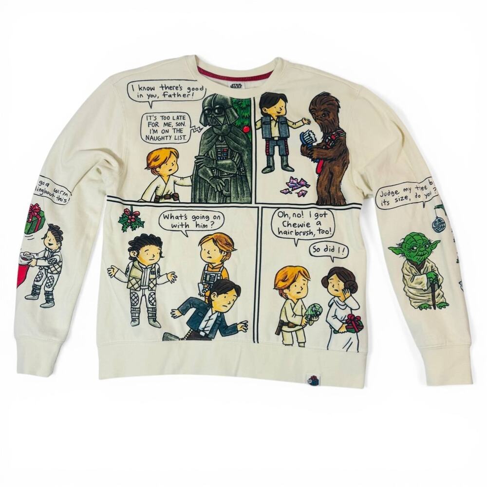 Star Wars Christmas Sweatshirt Mens Medium Comic Print Darth Vader Yoda Holiday